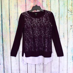 Women's Simply Vera Verawang 2-Fer Blouse Sweater MEDIUM Burgundy/White